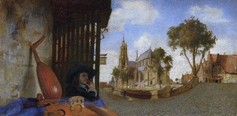 Carel fabritius A View of Delft, with a Musical Instrument Seller's Stall oil painting image